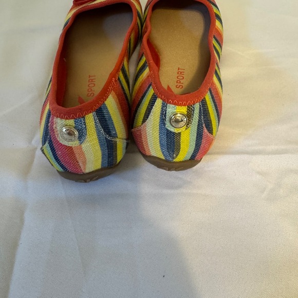 AK Anne Klein Sport Striped Ballet Flats‎ 9.5 Red Bow Accent Cute Shoes - Picture 4 of 8